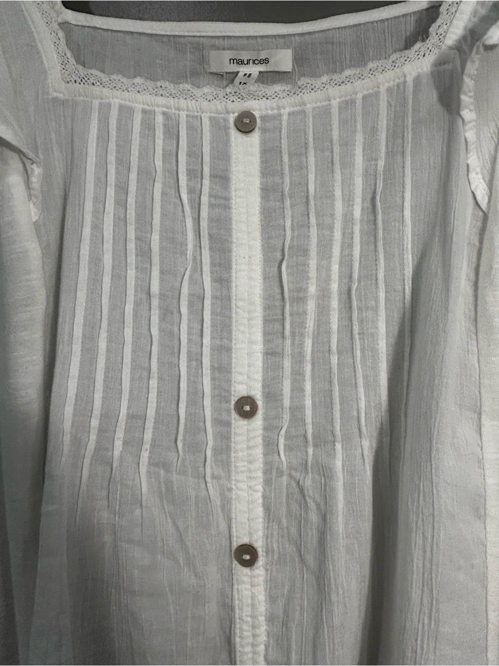 Maurices | Ruffle-Trim Button Front Sleeveless Top | Women’s | White | 1X - Picture 3 of 11